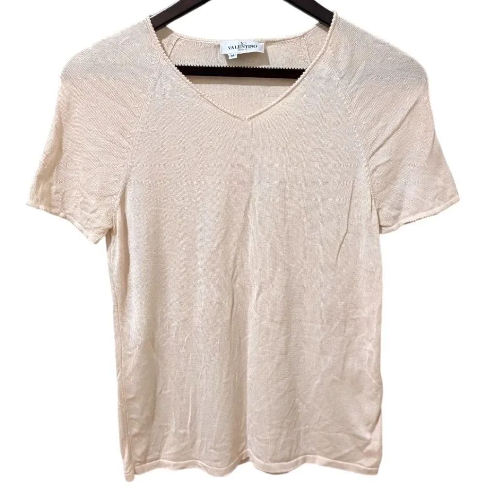 Valentino Miss V | Vintage Silk Knit V-Neck Top | Size US S Nude Blush Pale Pink